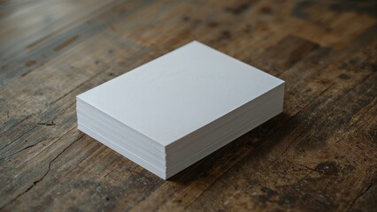 Stack of white business card sheets of paper A4 on grunge table.
