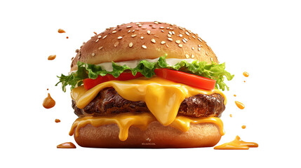 big fresh burger with cheese and bacon isolated on white background