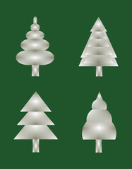 A collection of minimalistic abstract Christmas trees. Simple geometric shapes, soft pastel colors, and a clear composition. Suitable for Christmas cards, packaging, templates, and decor.