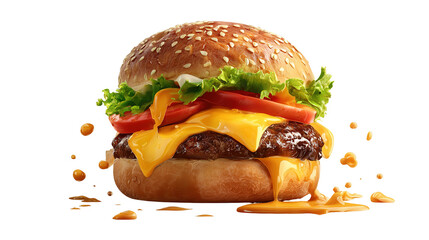 big fresh burger with cheese and bacon isolated on white background