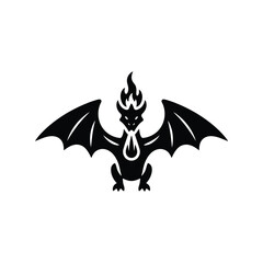 Fototapeta premium Fiery dragon bat creature symbol silhouette mystical fantasy art isolated on white background