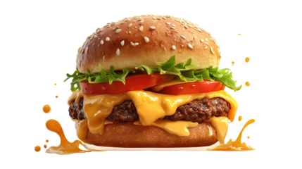 big fresh burger with cheese and bacon isolated on white background