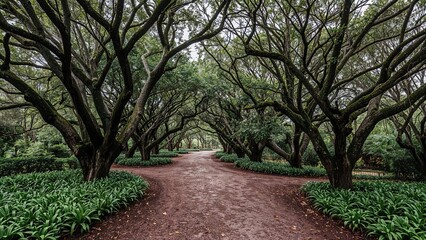 Fototapeta premium Walkway in a botanical garden tree, green, Spain, botanical garden, hiking trail, Gran Canaria, Canary Island, walkway, botanic garden, alley