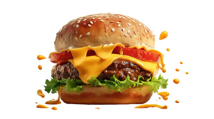 big fresh burger with cheese and bacon isolated on white background