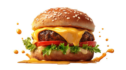 big fresh burger with cheese and bacon isolated on white background