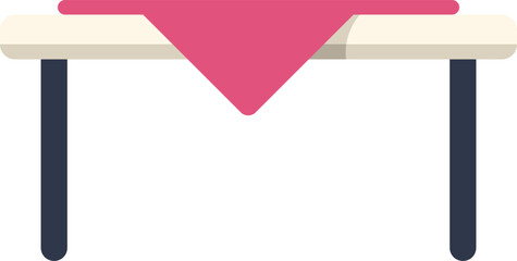 Simple wooden table covered by a pink tablecloth is standing on a white background