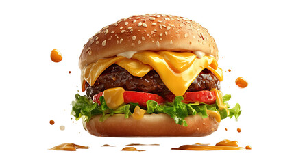 big fresh burger with cheese and bacon isolated on white background