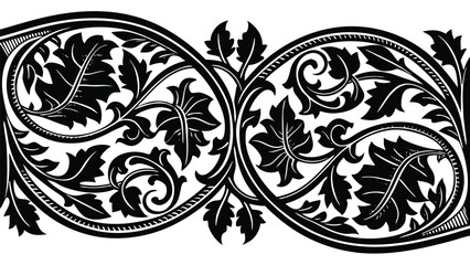 Vintage Engraving Style Botanical Border with Grapevine Motifs