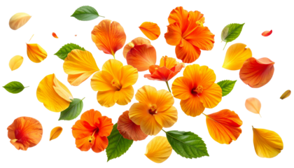 Tropical Floral Petals Flying and Falling Gracefully