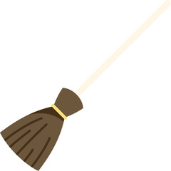 Simple vector illustration of a brown broom sweeping with a long wooden handle isolated on a white background
