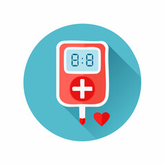 Obraz premium Flat design vector icon illustrating a blood sugar check device or glucose monitor with a heart symbol, perfect for medical, wellness, and healthcare application designs