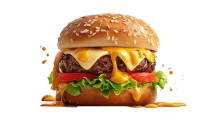 big fresh burger with cheese and bacon isolated on white background