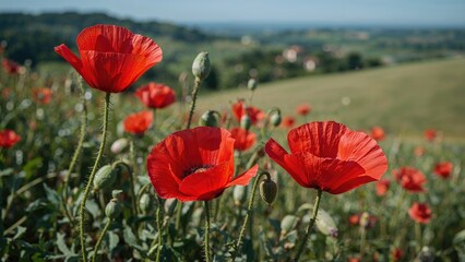 Obraz premium Papaver rhoeas; field poppy in Tuscany
