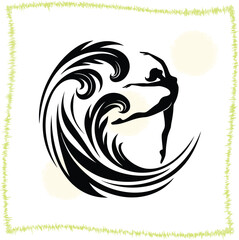 Abstract dance with fluid wave and silhouette in vector art a dynamic expression of artistic movement and natural forces combining elements of performance and graphical design