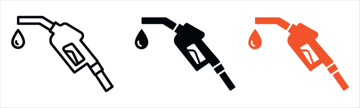 PrintFuel pump nozzle icons vector illustration  with dripping fuel in black and orange represent gas stations, energy, transportation, and automotive industry needs