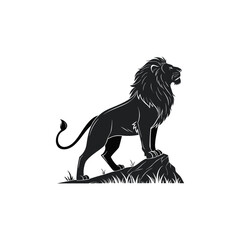 Standing Lion on Rock Vector — Majestic Wild Animal Silhouette Symbol of Strength and Power on White Background