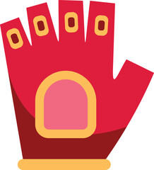 Cartoon illustration of a red fitness glove with open fingers, designed for weightlifting and gym workouts