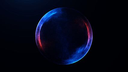 Abstract glowing red and blue sci-fi plasma sphere with digital texture and smooth gradients on dark background. High-tech futuristic energy orb in minimal motion style.