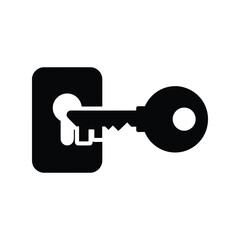 Key entering lock icon symbol concept for security access solution and unlocking secrets isolated on white background