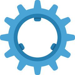 Blue gear wheel is rotating on a white background