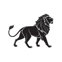 Walking Lion Illustration – Majestic King of the Jungle, Wild Animal Vector, Strength and Power Symbol, Safari Wildlife Design, Courage and Leadership Concept, Black and White Lion Artwork for Logo, T