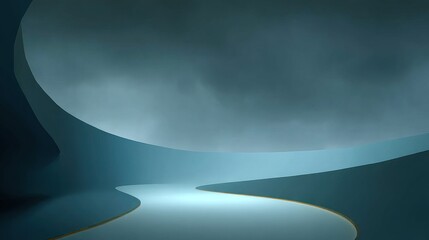 Abstract blue curved shapes create a serene and minimalist scene.