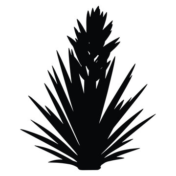 Elegant black silhouette of yucca plant against a pristine white background