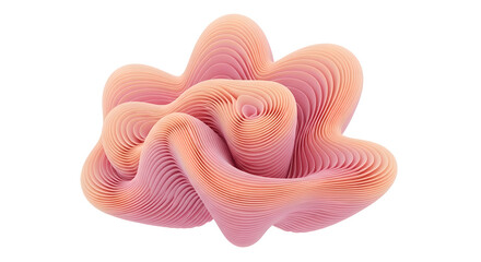 Abstract 3d render of a pink and orange amorphous organic shape with layered texture isolated on transparent background