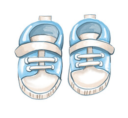 Baby boy shoes. Watercolor illustration