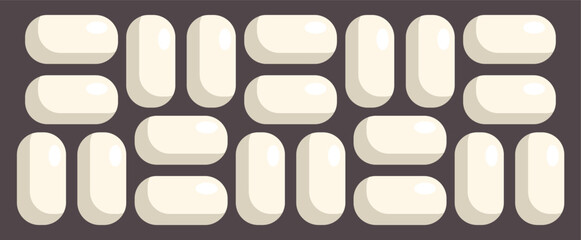 Blister pack with white oblong pills arranged in an interlocking pattern, representing medicine, healthcare, or pharmaceuticals