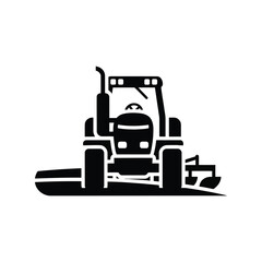 Vector silhouette agricultural tractor tilling field modern farm machinery vehicle icon graphic isolated on white background