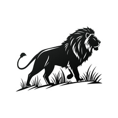 Wild Lion Silhouette Standing in Grass Vector Art