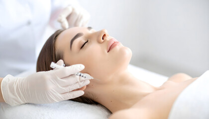 Woman receiving a facial cosmetic injection procedure