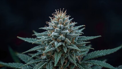 Bud cannabis plant flowering during marijuana growth, with trichomes and hairs