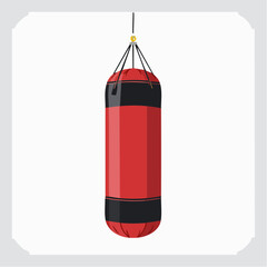 Red punching bag hanging from a rope, ready for boxing training and fitness practice