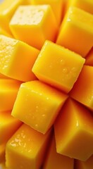 Close up of a mango cut into cubes vertical background