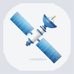 Illustration of a Satellite with Solar Panels in a Blue and White Color Scheme for Communication and Technology