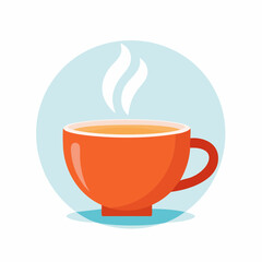 Relaxing Orange Teacup Illustration with Delicate Steam on Light Blue Backdrop