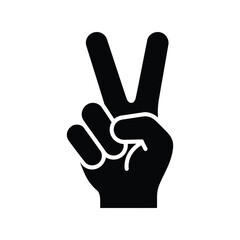 Iconic peace gesture hand symbol silhouette v sign showing victory and positivity isolated on white background