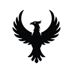 Majestic silhouette of a phoenix spreading its wings rising symbolizing rebirth power and mythical legend isolated on white background