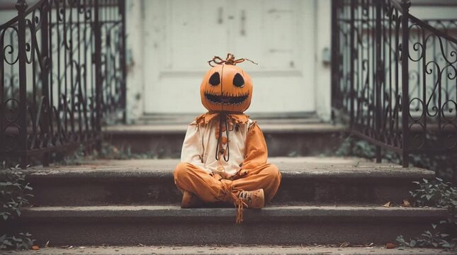 Pumpking boy. Halloween short video with ghosts, pumpkins and spooky cemetery vibes. Ideal for horror, celebration and viral Halloween content.