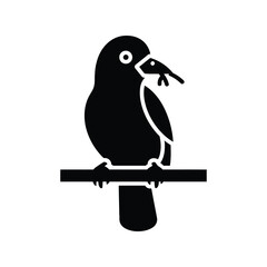 Silhouette bird sitting branch holding food symbol vector icon isolated on white background