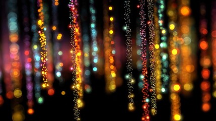 Vibrant bokeh lights cascade in a dazzling display of festive, celebratory magic, perfect for holiday greetings, party invitations, and joyous event promotions.
