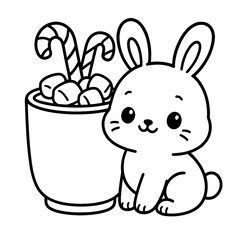 Cute bunny with Christmas cocoa coloring page
