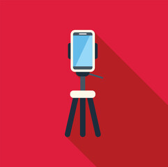 Modern smartphone on a tripod with holder, ready for broadcasting or recording video content