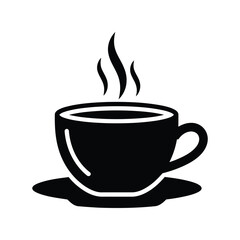 Steaming hot coffee cup silhouette icon beverage warm drink morning refreshment cafe restaurant graphic element isolated on white background