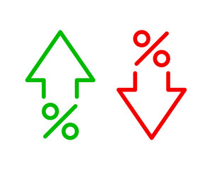 Green up arrow and red down arrow percentage icon set