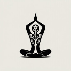 Meditating figure with flowering tree inside symbolic representation