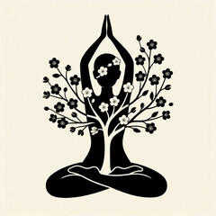 Meditating figure embodies nature growth and inner peace