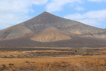 Arid Mountain Landscape in Fuerteventura with Sparse Desert Vegetation